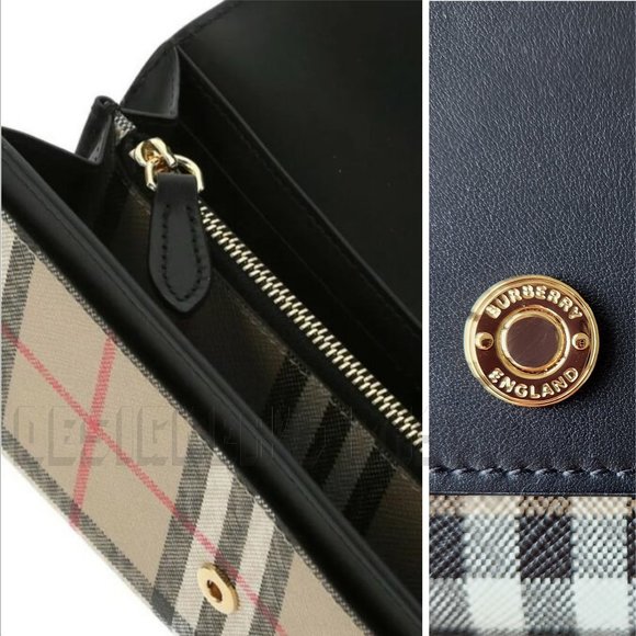 BURBERRY black leather HALTON Vintage Check coated canvas Continental Wallet NWT - Picture 7 of 7